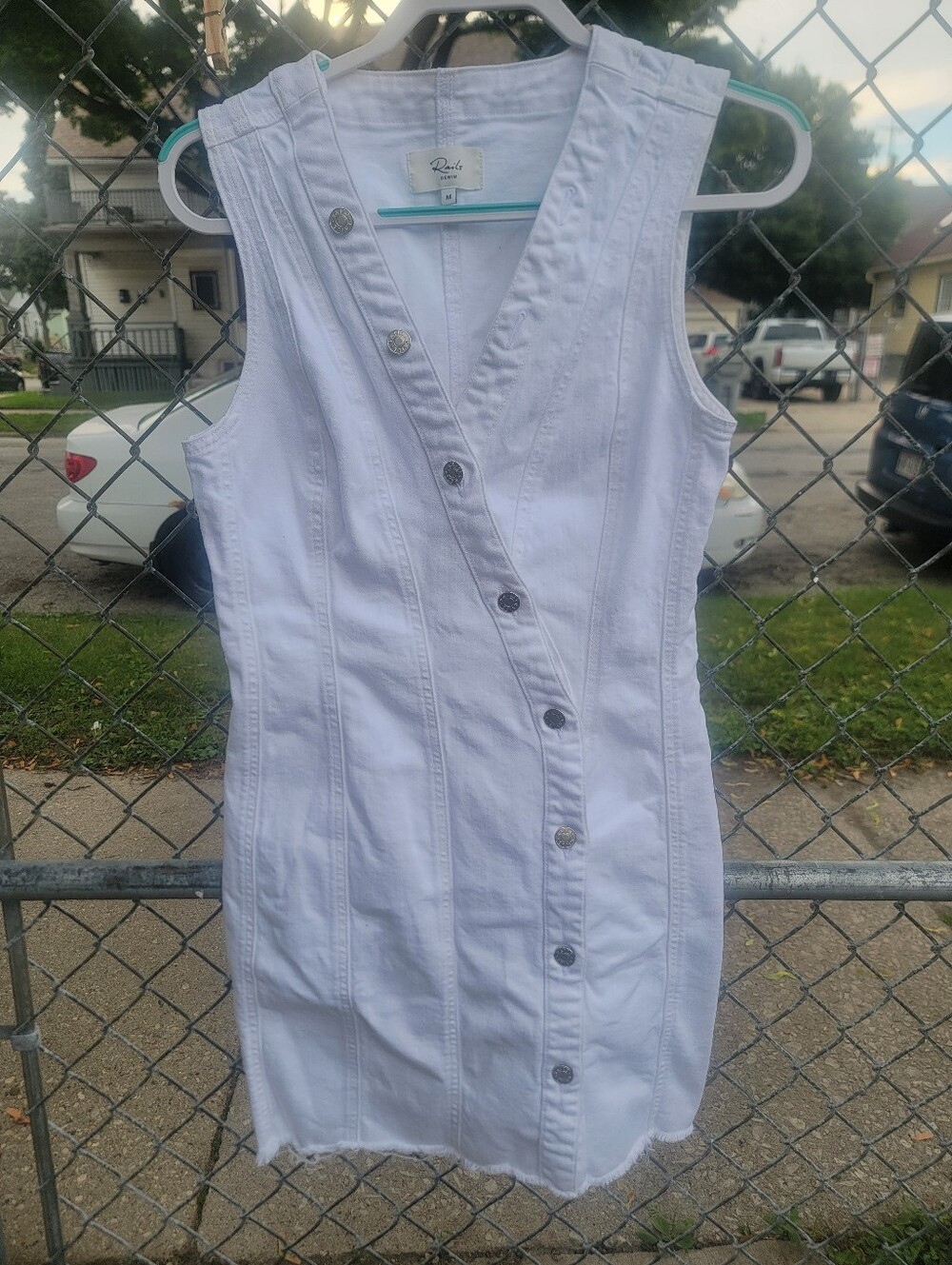 Rails Strand White Denim Asymmetrical Mini Dress M